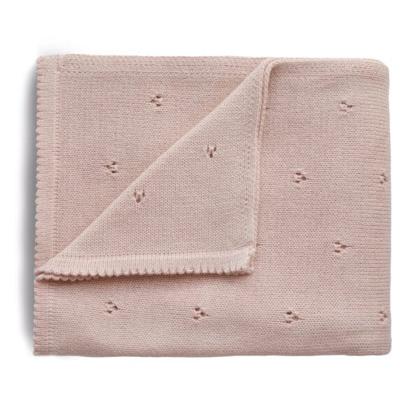 Mushie Knitted Baby Blanket Pointelle Blush Bio Cotton
